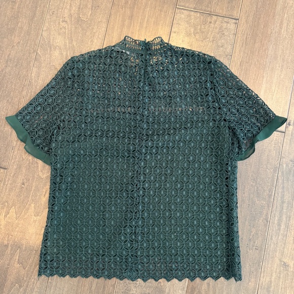Zara Dark Green Guipure Crochet Lace Frill Detail Top Blouse Medium - Picture 4 of 6